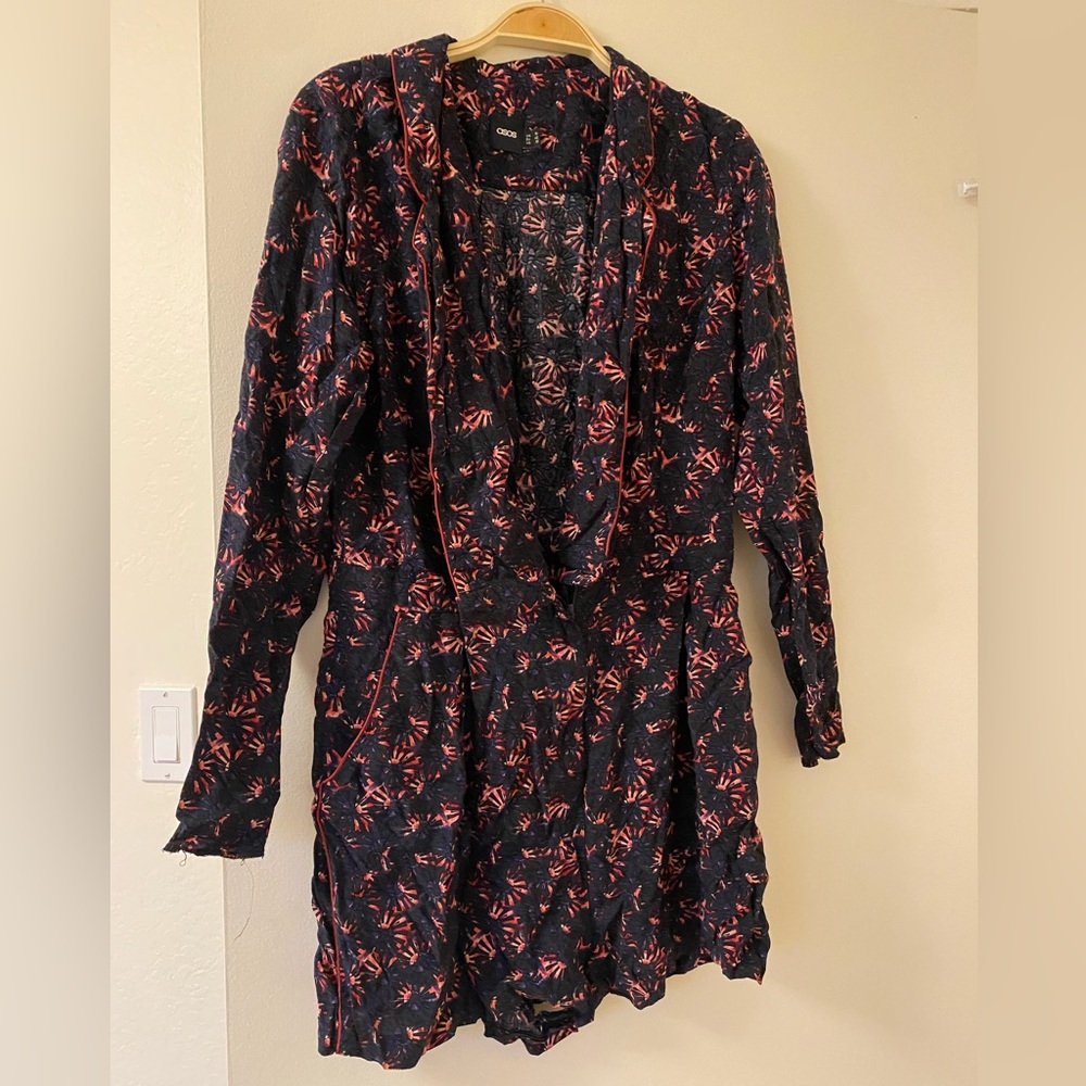 ASOS rising sun print indigo blue red romper natural fiber